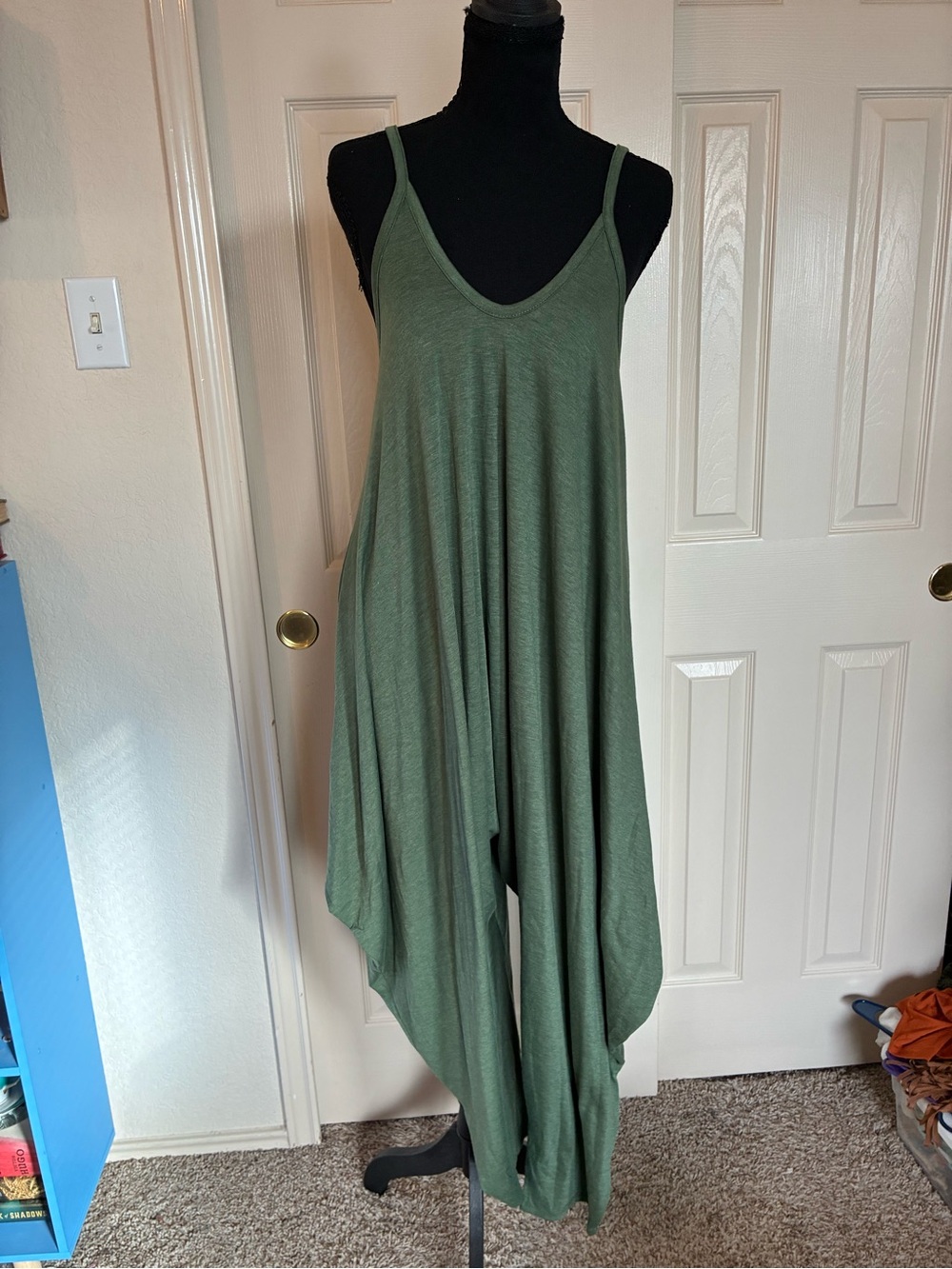Three Bird Nest Olive Green Flowing Strap Jumpsuit